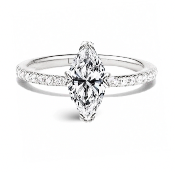 1.49cts L VS1 Marquise Center Paved Diamond Engagement Ring 14kt | IGI Certified