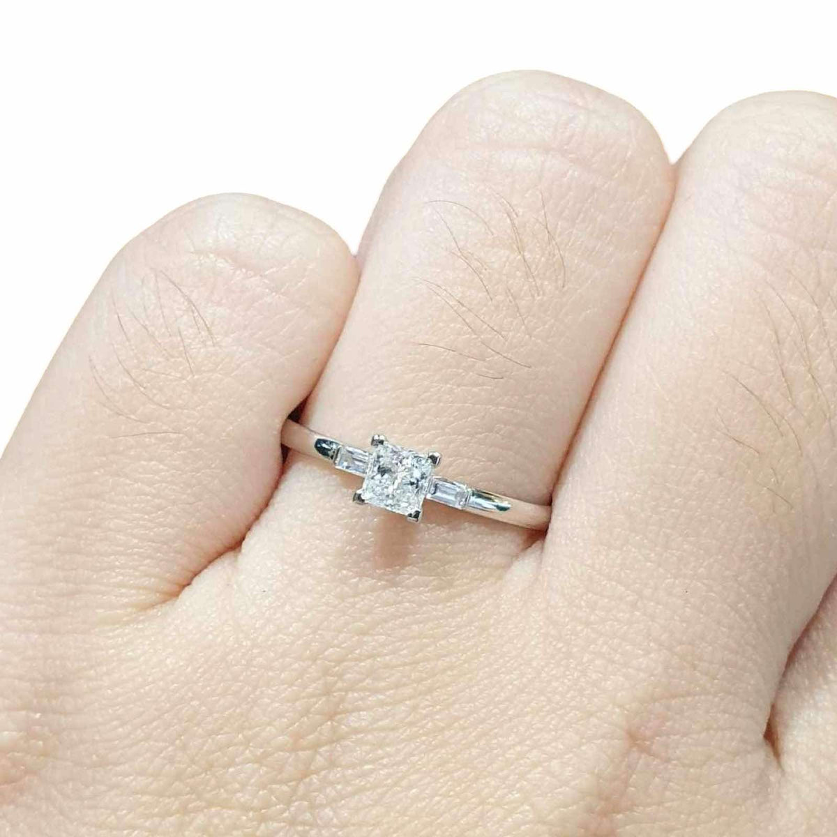 0.51cts G VS1 Princess Baguette Paved Diamond Engagement Ring 14kt #0090