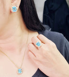 NEW Golden Blue Topaz Nano Gemstone Diamond Jewelry Set 18kt